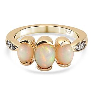 Ethiopian Welo Opal, White Zircon Cluster Ring in 14K YG Over Sterling Silver (Size 10.0) 1.33 ctw