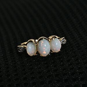 Ethiopian Welo Opal, White Zircon Cluster Ring in 14K YG Over Sterling Silver (Size 10.0) 1.33 ctw