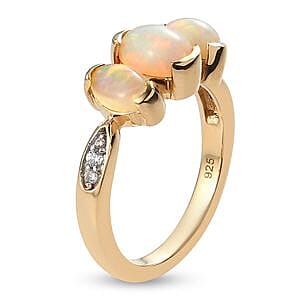 Ethiopian Welo Opal, White Zircon Cluster Ring in 14K YG Over Sterling Silver (Size 10.0) 1.33 ctw
