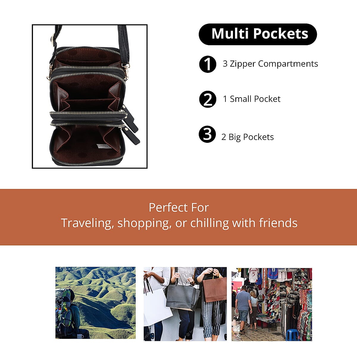 Black Solid Color Faux Leather Shoulder Bag (4.3"x7"x2.8") with Matching Shoulder Straps image number 2