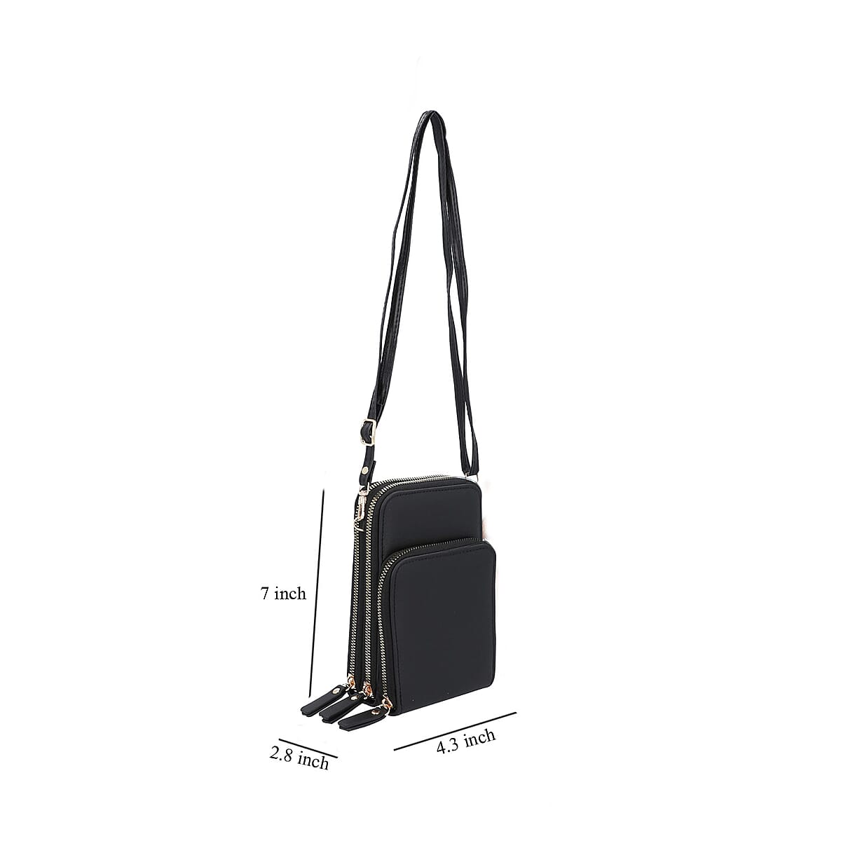 Black Solid Color Faux Leather Shoulder Bag (4.3"x7"x2.8") with Matching Shoulder Straps image number 4