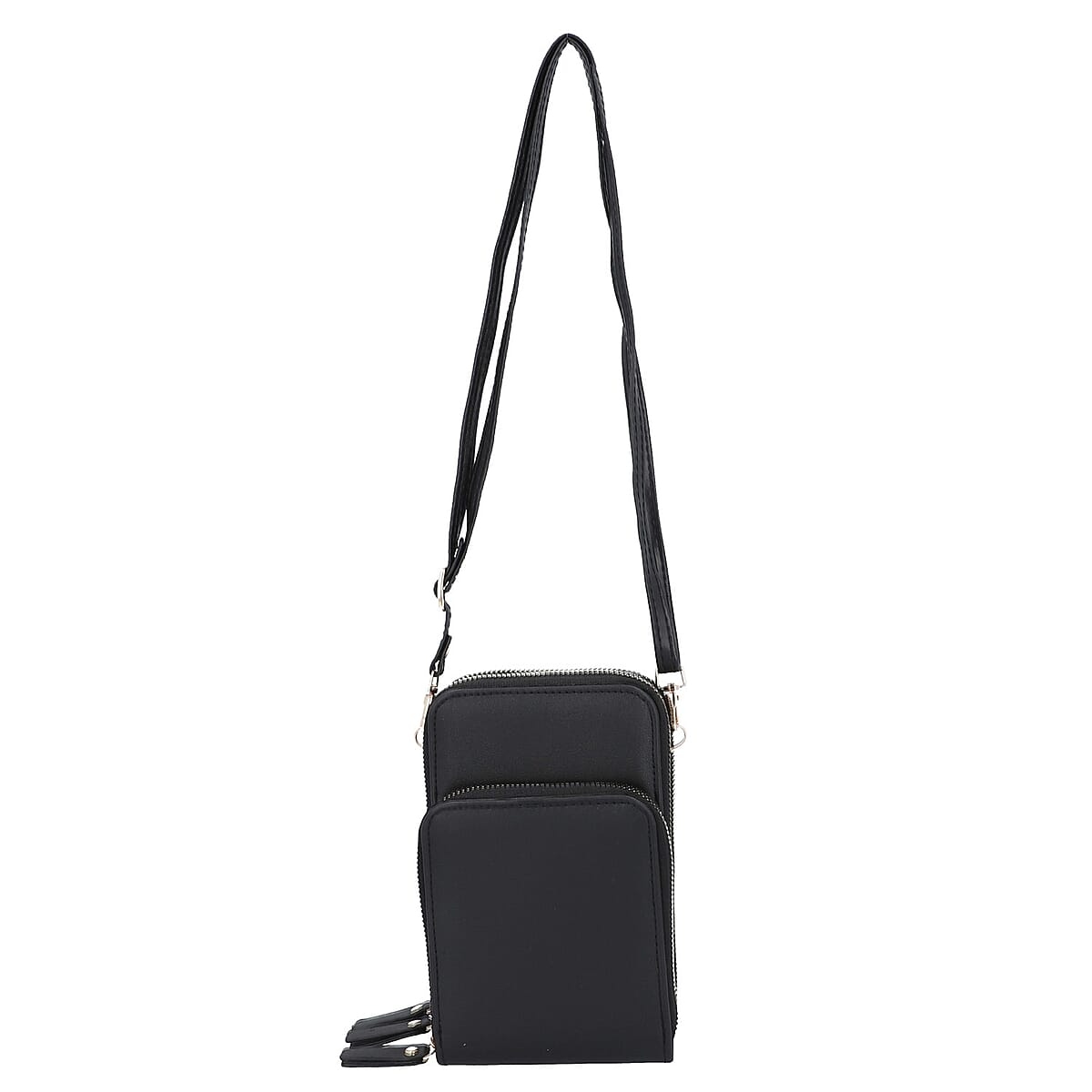 Black Solid Color Faux Leather Shoulder Bag (4.3"x7"x2.8") with Matching Shoulder Straps image number 5
