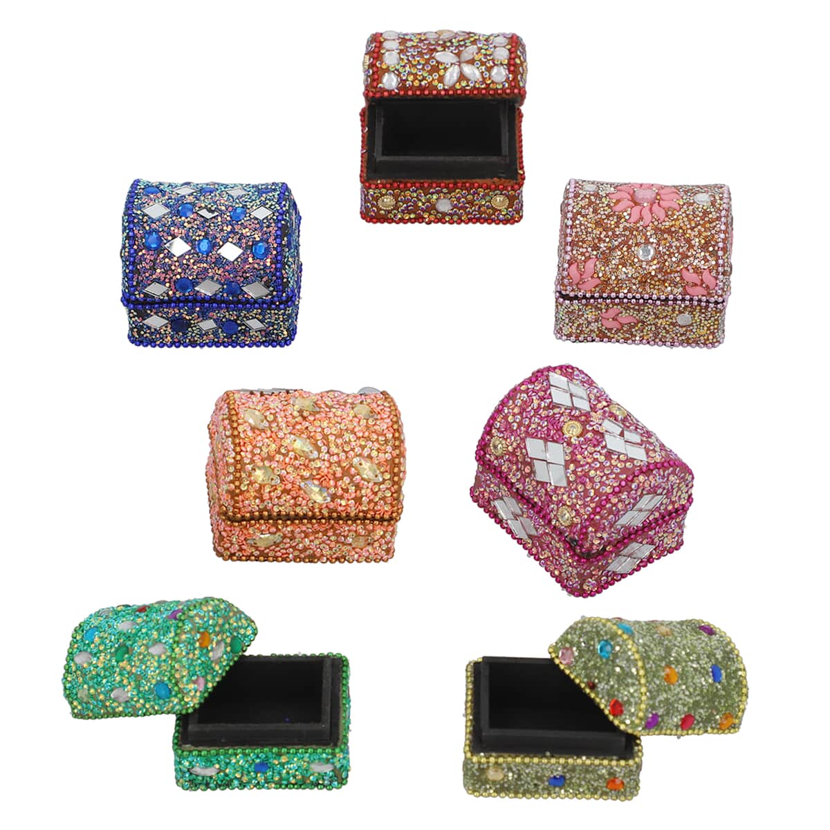 Handcrafted Set of 7 Multi Color Wooden Beaded Jewelry Box image number 0