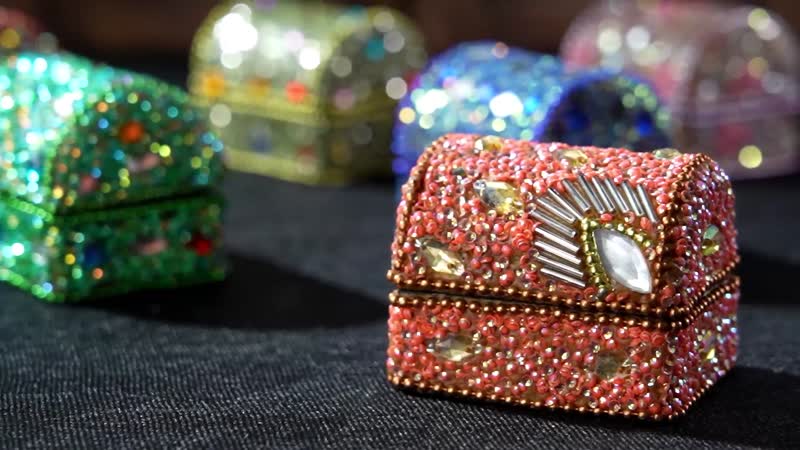Handcrafted Set of 7 Multi Color Wooden Beaded Jewelry Box
