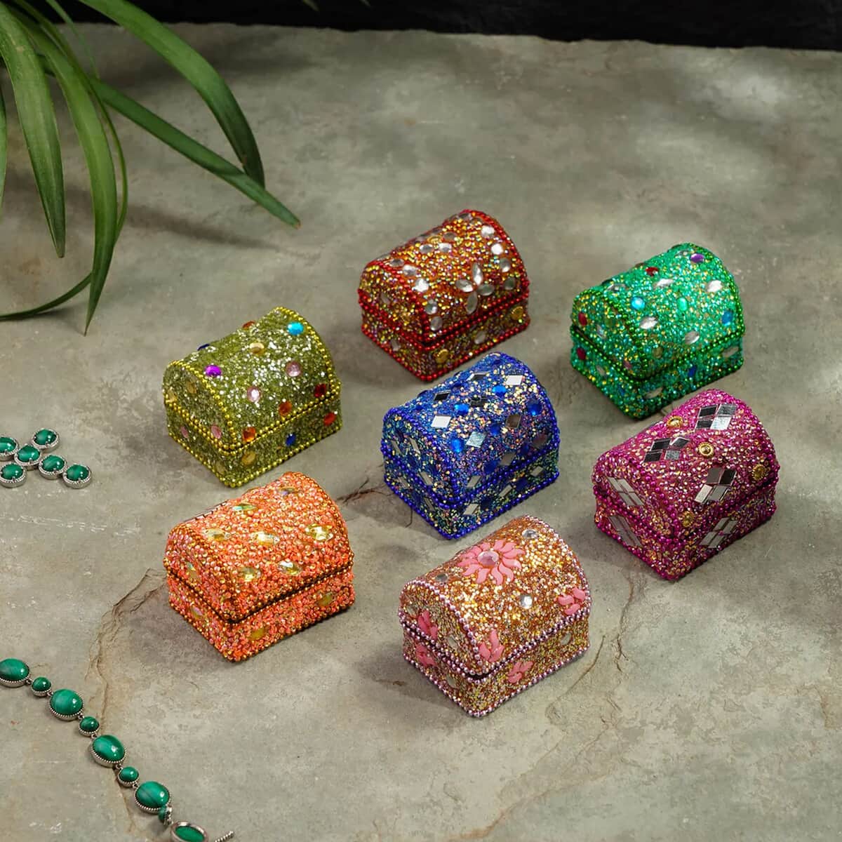 Handcrafted Set of 7 Multi Color Wooden Beaded Jewelry Box image number 1
