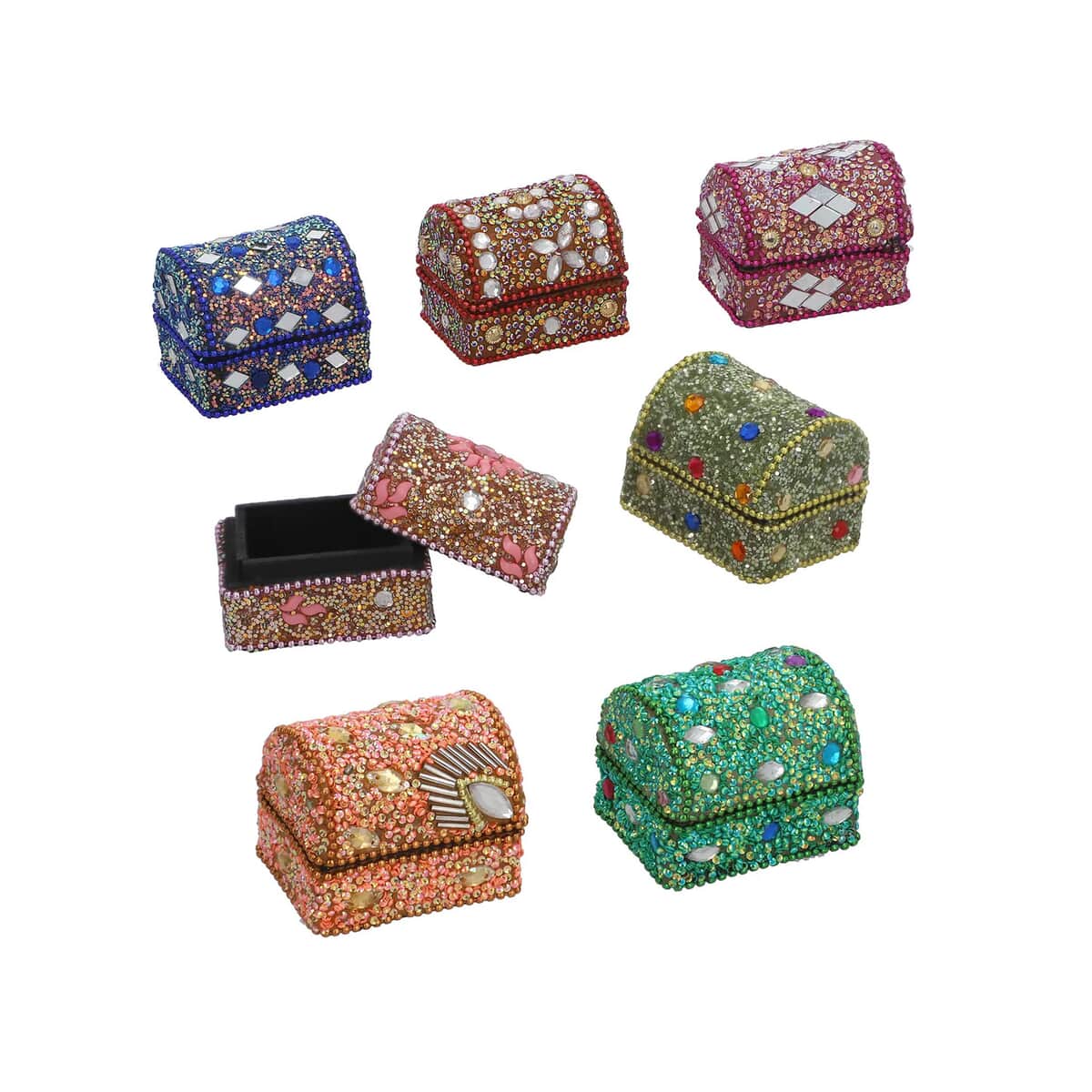 Handcrafted Set of 7 Multi Color Wooden Beaded Jewelry Box image number 4