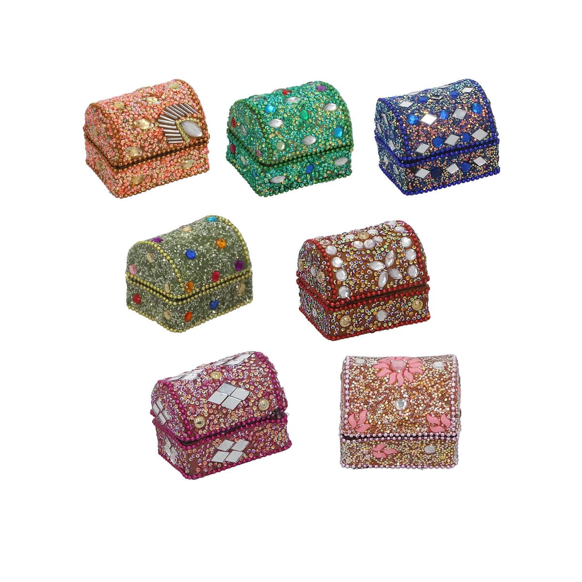 Handcrafted Set of 7 Multi Color Wooden Beaded Jewelry Box image number 5