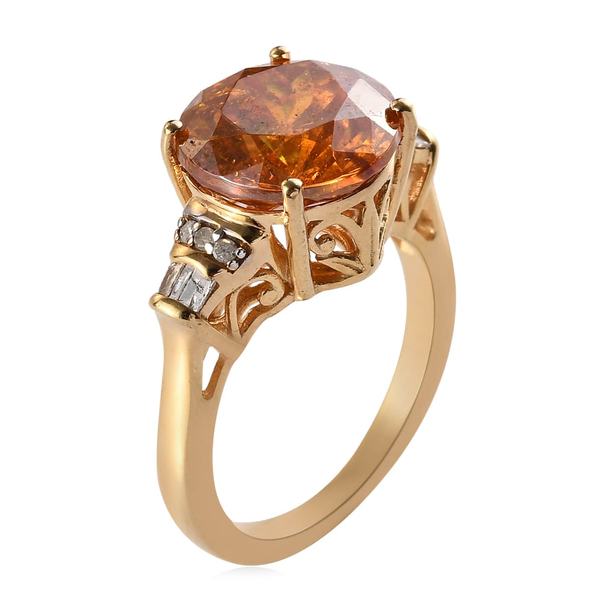 Picos Altos Orange Sphalerite, Diamond Ring in Vermeil YG Over Sterling Silver (Size 9.0) 6.90 ctw image number 3