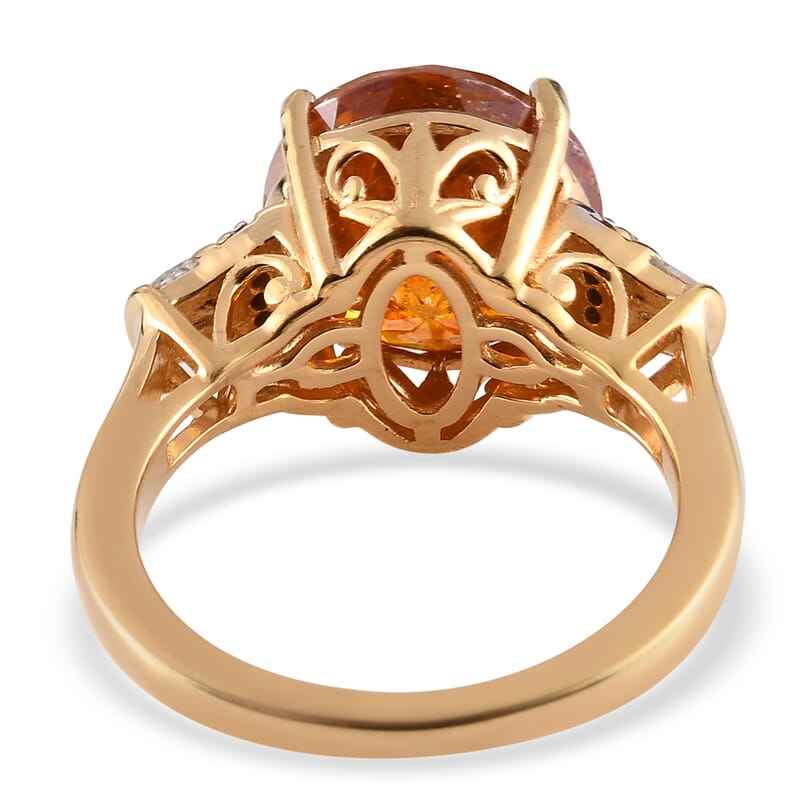 Picos Altos Orange Sphalerite and Diamond Ring in Vermeil Yellow Gold Over Sterling Silver (Size 10.0) 6.90 ctw