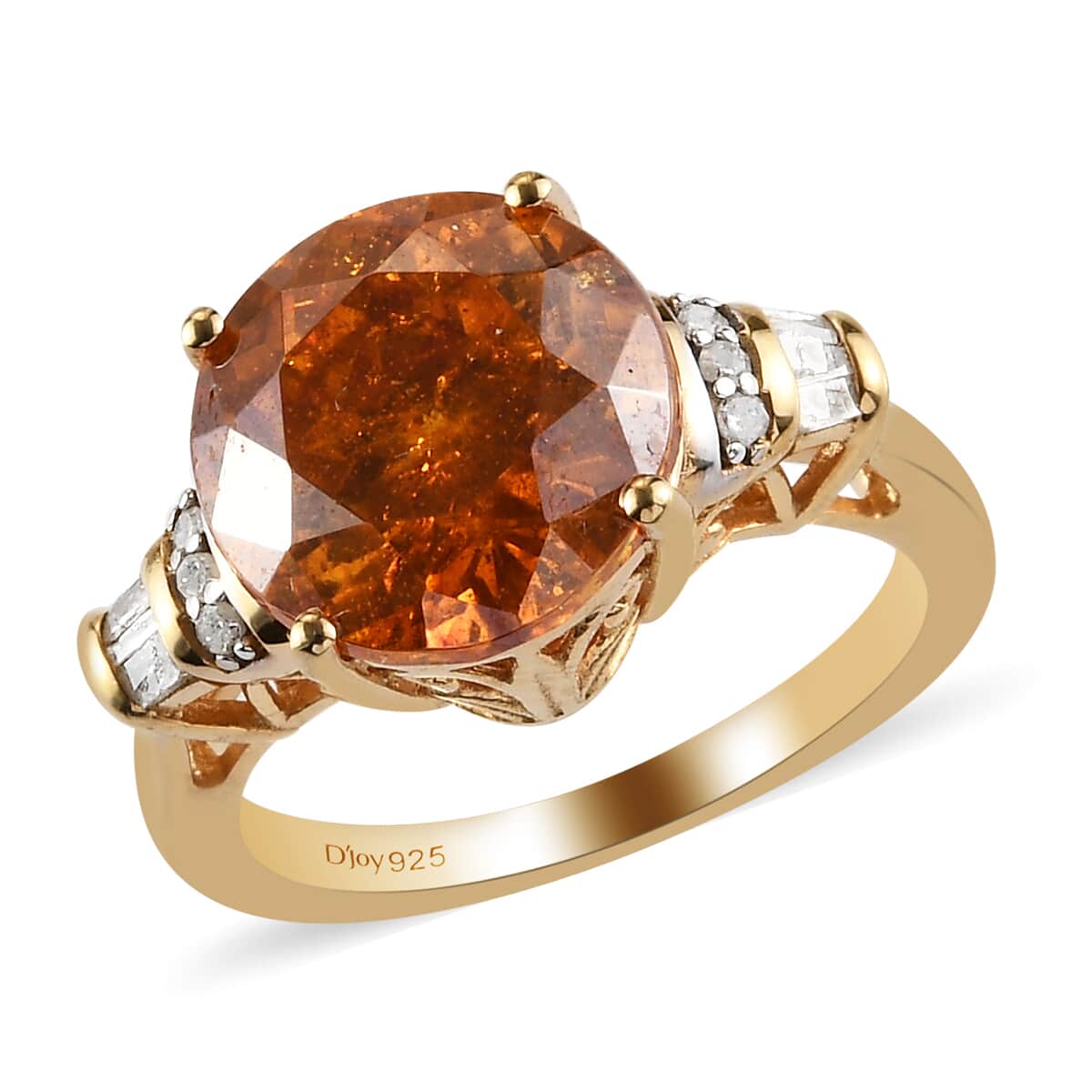 Picos Altos Orange Sphalerite and Diamond Ring in Vermeil Yellow Gold Over Sterling Silver (Size 7.0) 6.90 ctw image number 0