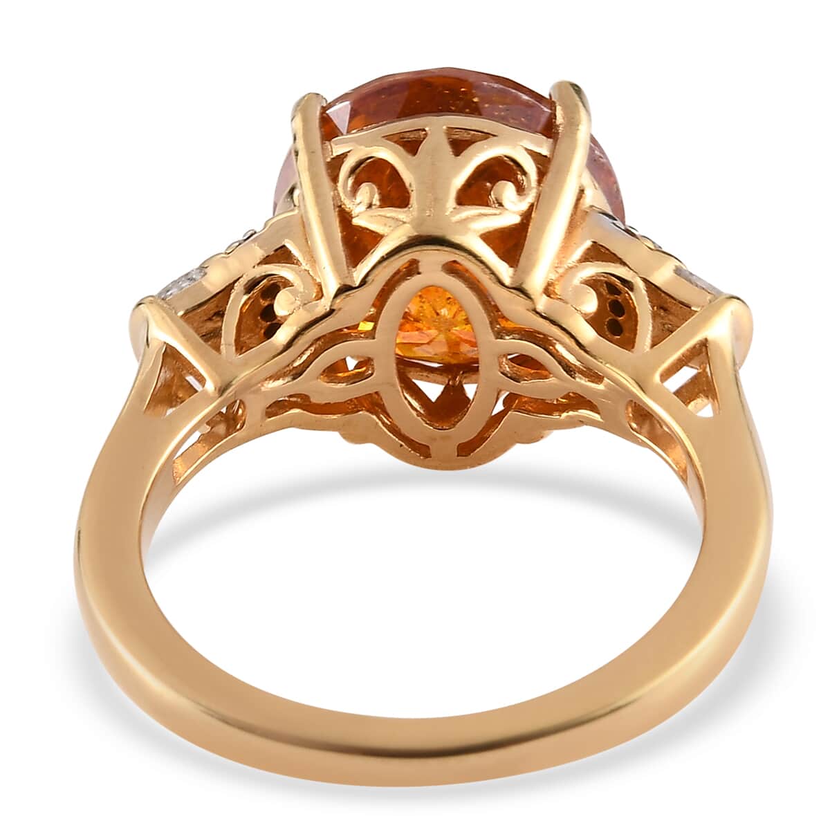 Picos Altos Orange Sphalerite and Diamond Ring in Vermeil Yellow Gold Over Sterling Silver (Size 7.0) 6.90 ctw image number 4