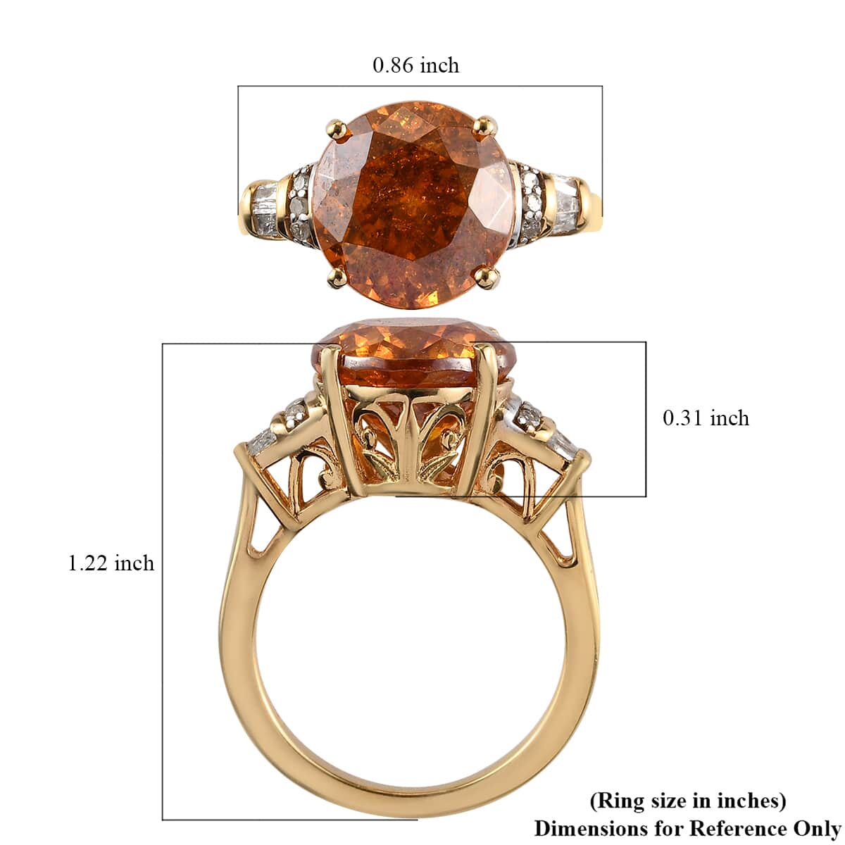 Picos Altos Orange Sphalerite and Diamond Ring in Vermeil Yellow Gold Over Sterling Silver (Size 7.0) 6.90 ctw image number 5