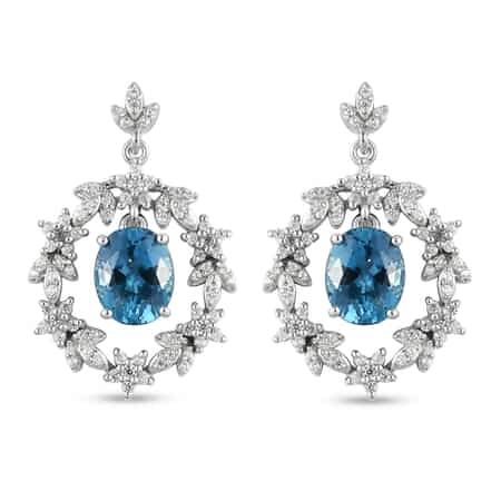 London Blue Topaz and Natural White Zircon Earrings in Platinum Over Sterling Silver 7.60 ctw image number 0