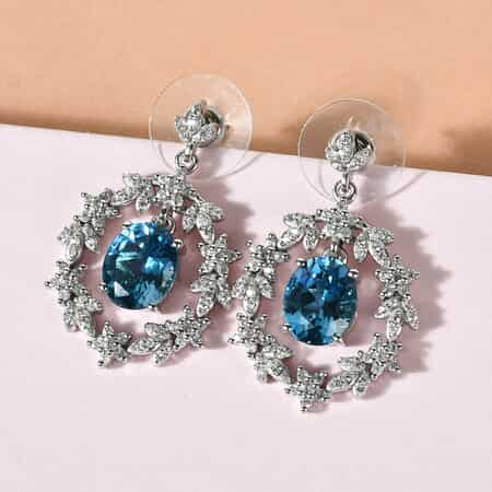 London Blue Topaz and Natural White Zircon Earrings in Platinum Over Sterling Silver 7.60 ctw image number 1