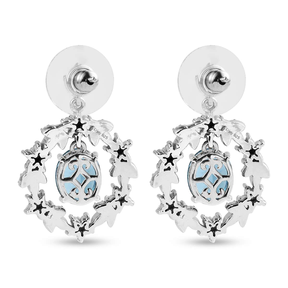 London Blue Topaz and Natural White Zircon Earrings in Platinum Over Sterling Silver 7.60 ctw image number 4