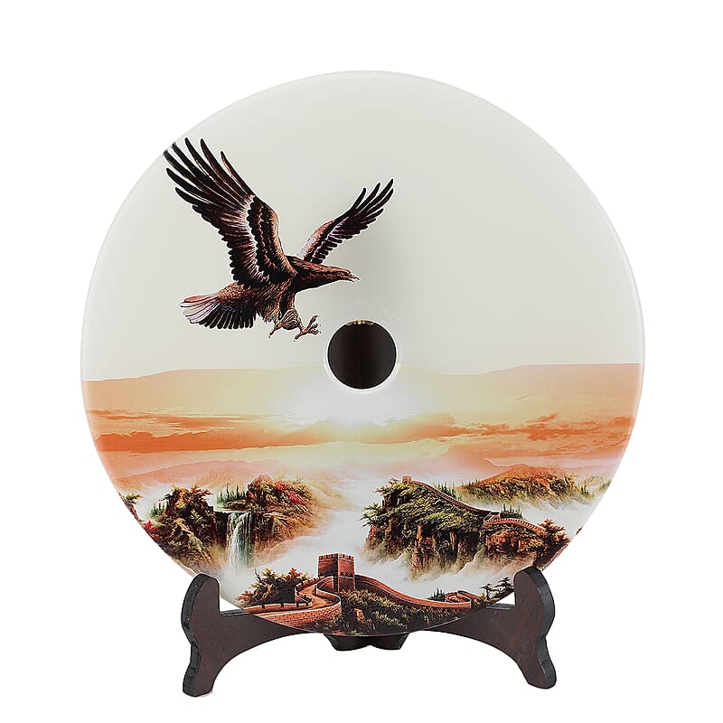 Serpentine Jade Hand Painted Round Decorative Disk Plate on Wooden Stand For Home Decor Approx. 13255ctw