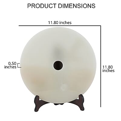 Serpentine Jade Hand Painted Round Decorative Disk Plate on Wooden Stand For Home Decor Approx. 13255ctw