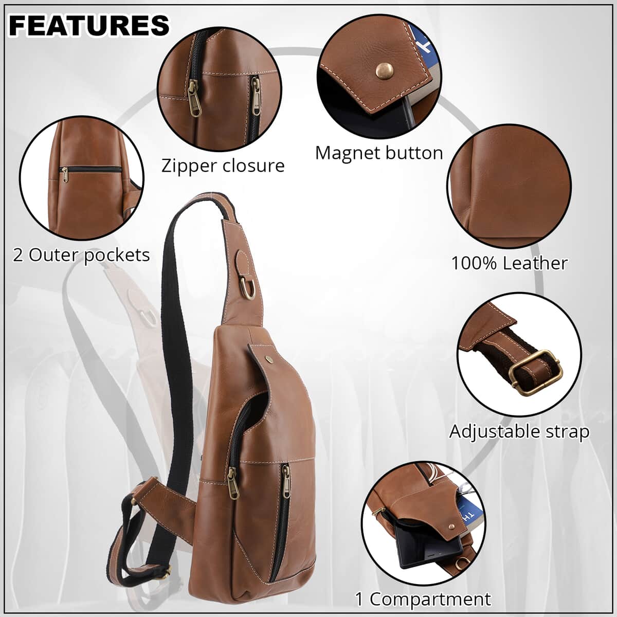 Beige Genuine Leather Anti Theft Backpack Bag image number 2