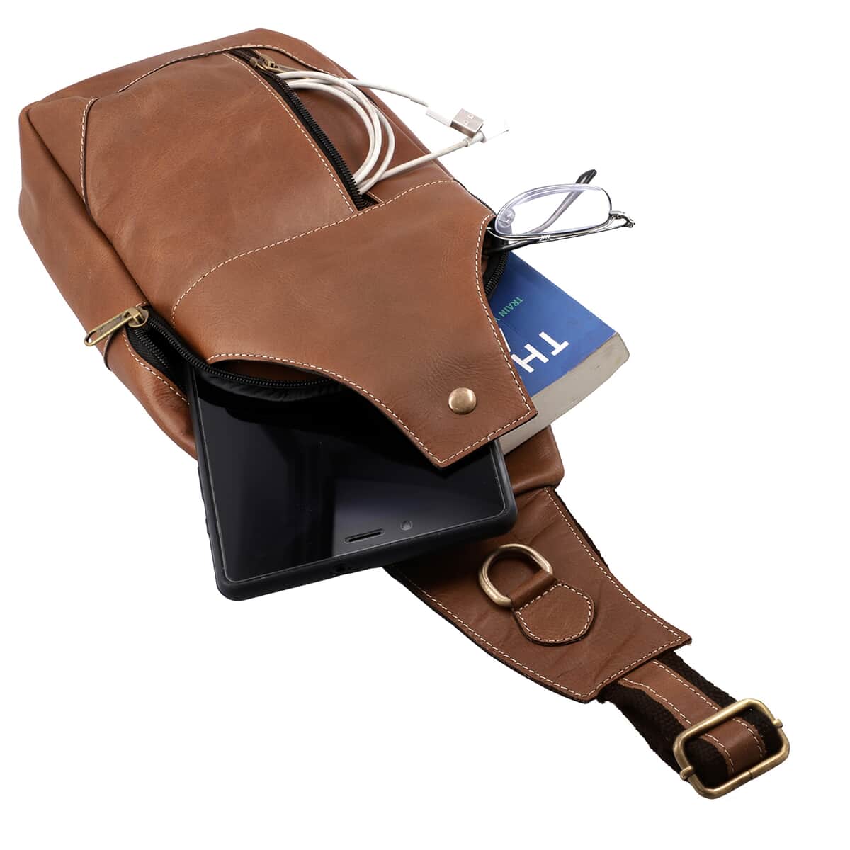 Beige Genuine Leather Anti Theft Backpack Bag image number 5