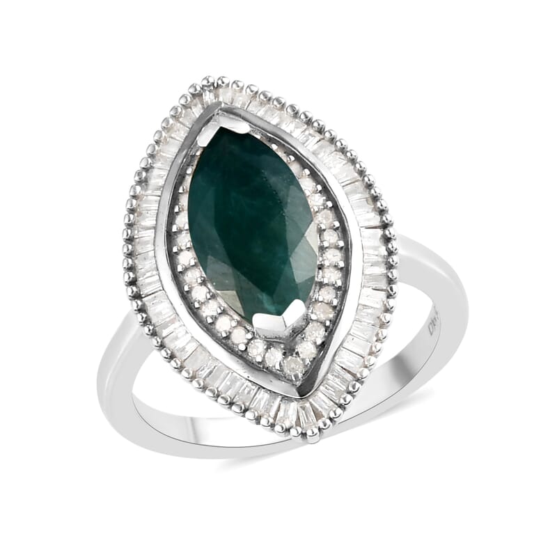 AAA Grandidierite and Diamond Double Halo Ring in Platinum Over Sterling Silver (Size 10.0) 2.40 ctw
