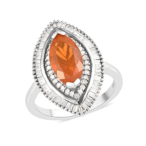 Salamanca Fire Opal and Diamond Double Halo Ring in Platinum Over Sterling Silver (Size 6.0) 1.75 ctw