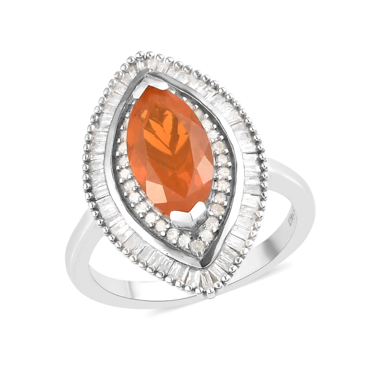 Salamanca Fire Opal and Diamond Double Halo Ring in Platinum Over Sterling Silver (Size 9.0) 1.75 ctw image number 0