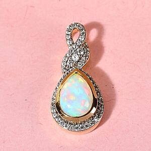 Ethiopian Welo Opal and Multi Gemstone 1.78 ctw Pendant in Vermeil YG Over Sterling Silver