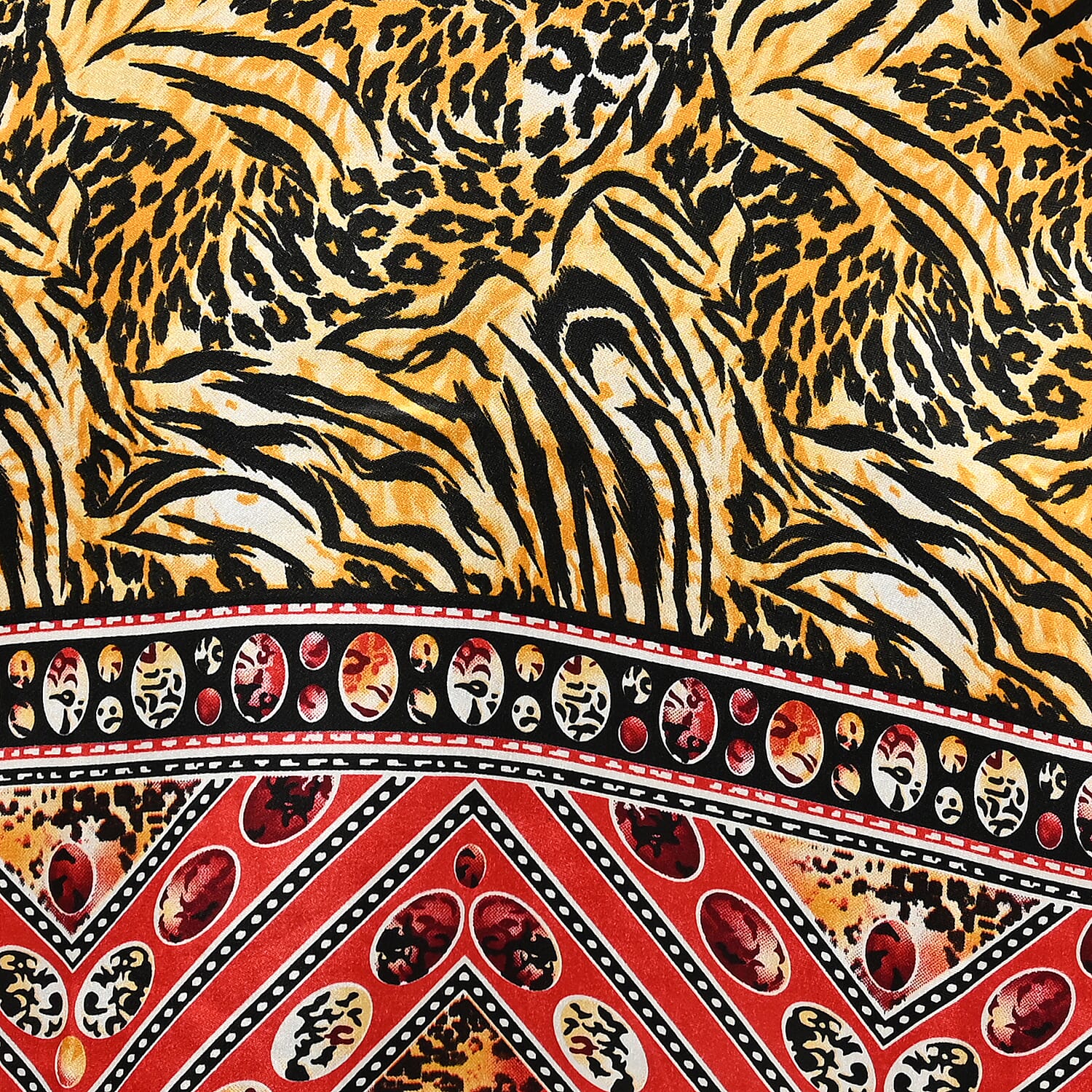 Winlar Yellow Tiger Print V-Neck Short Satin Kaftan - One Size Fits Most