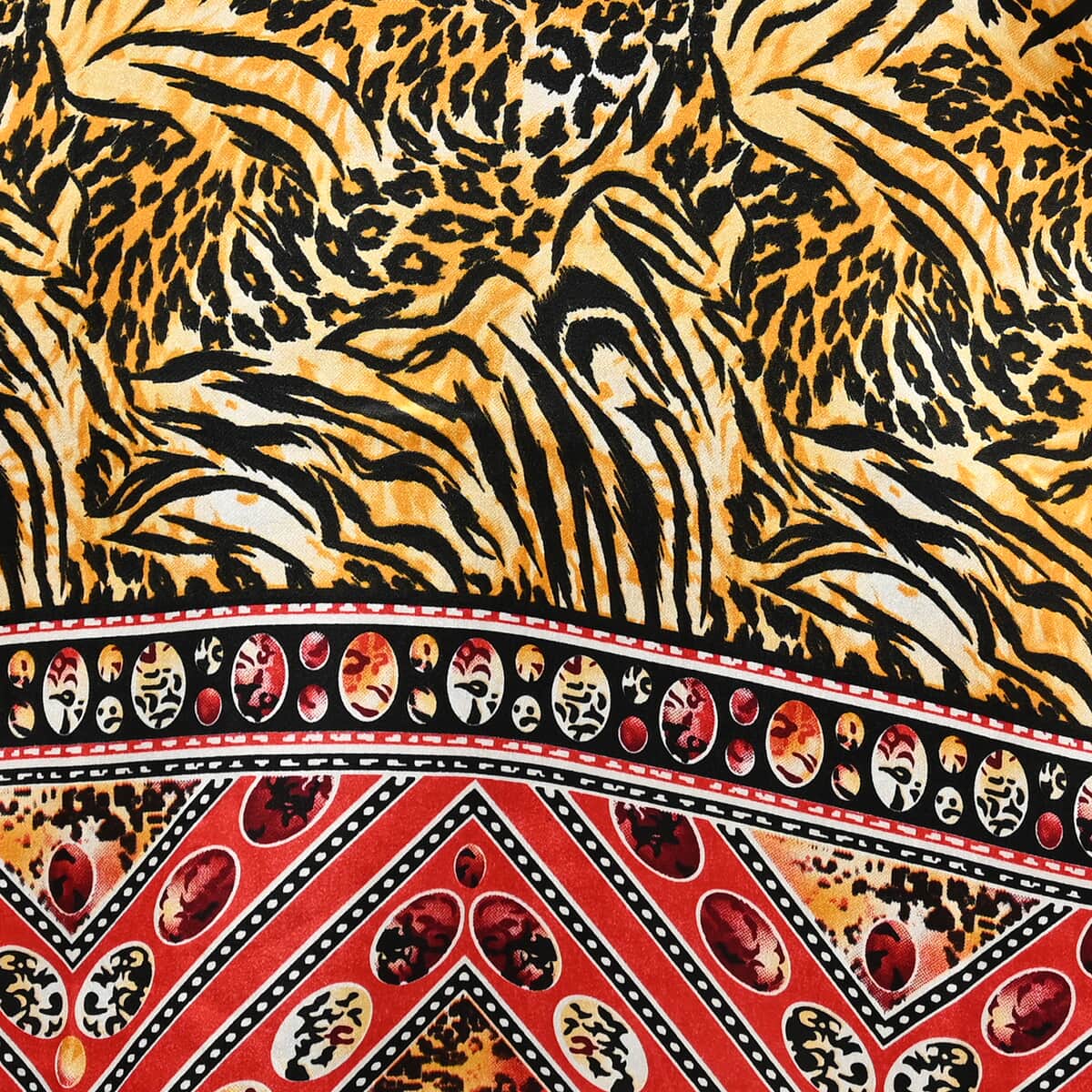 WINLAR Yellow Tiger Print V-Neck Short Satin Kaftan - One Size Fits Most image number 3