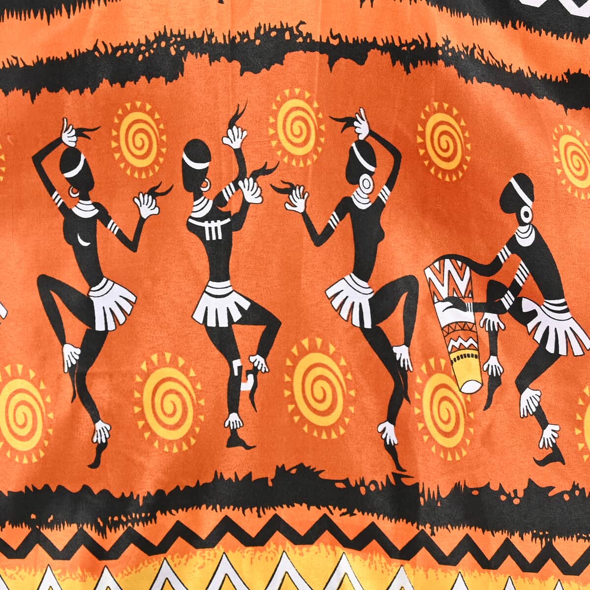 Winlar Orange Tribal Print V-Neck Short Satin Kaftan - One Size Fits Most image number 3