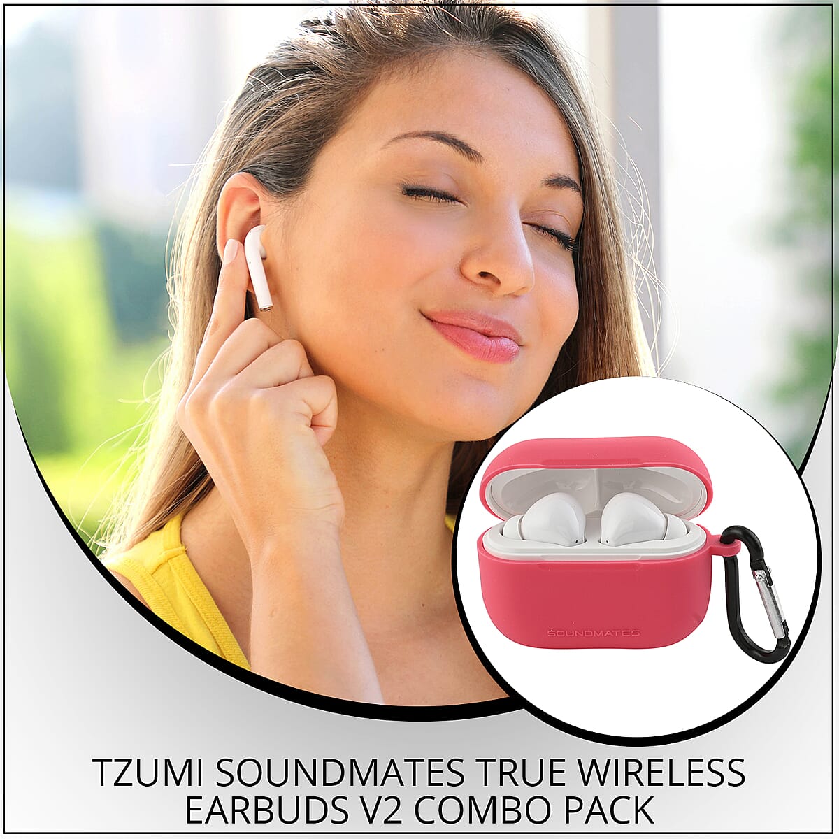 Tzumi SoundMates True Wireless Earbuds V2 Combo Pack - White and Pink image number 1