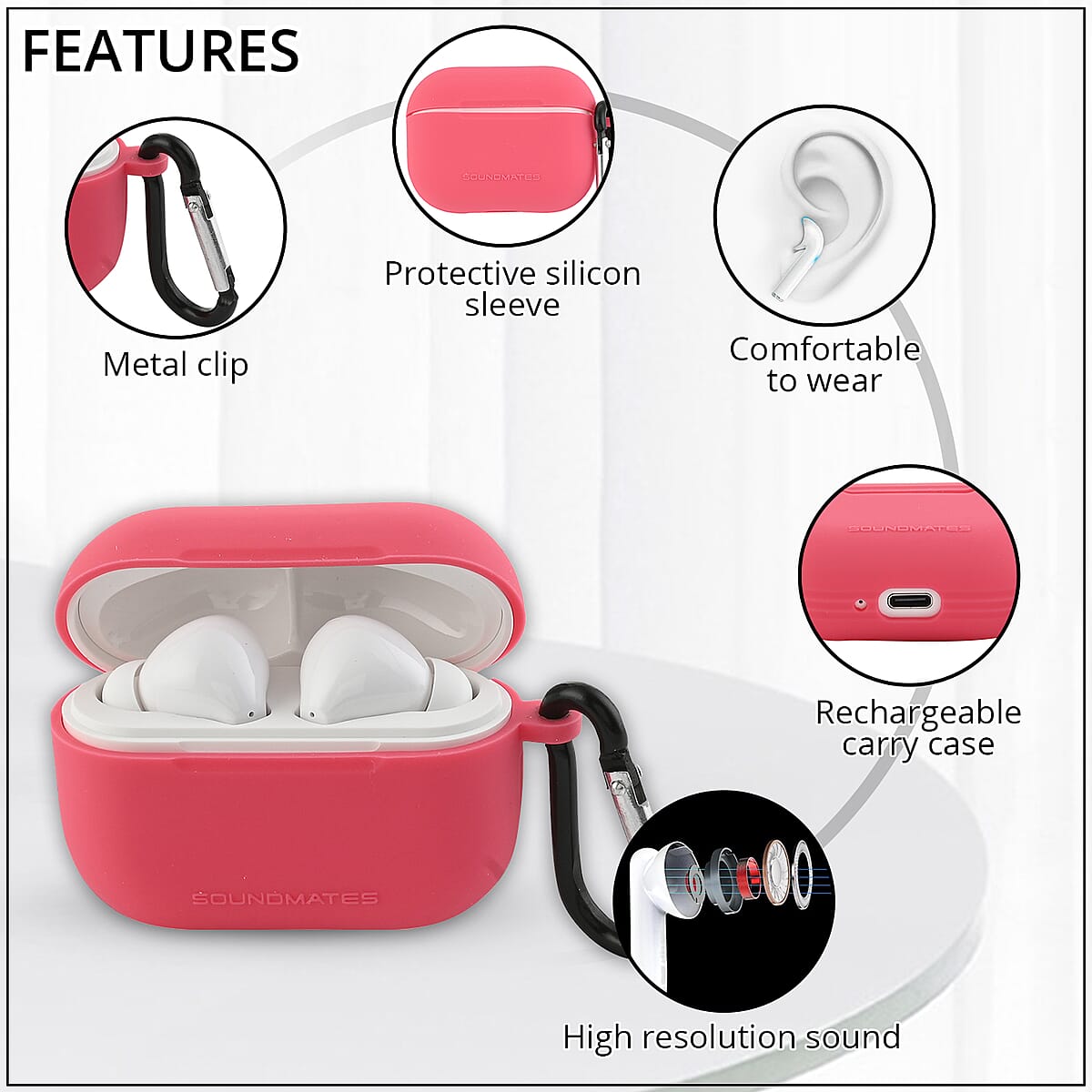 Tzumi SoundMates True Wireless Earbuds V2 Combo Pack - White and Pink image number 2