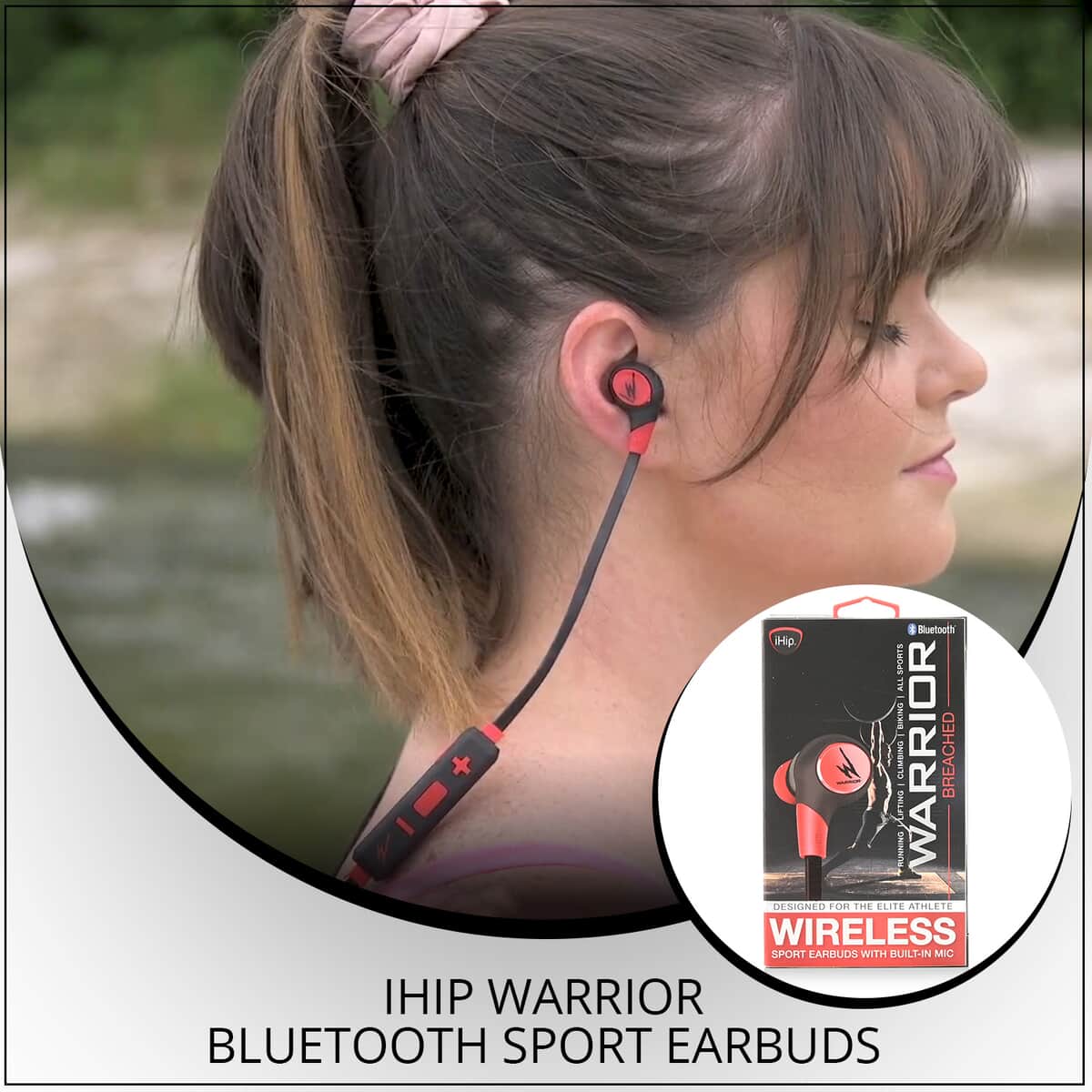 iHip Warrior Red and Black Bluetooth Sport Earbuds, Best Workout Earbuds For Running, Foldable Earbuds image number 1