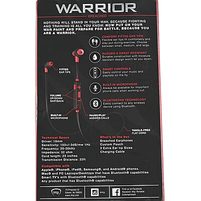 Closeout iHip Warrior Red and Black Bluetooth Sport Earbuds, Best Workout Earbuds For Running, Foldable Earbuds