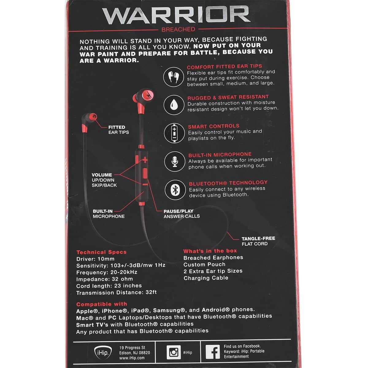 iHip Warrior Red and Black Bluetooth Sport Earbuds, Best Workout Earbuds For Running, Foldable Earbuds image number 4