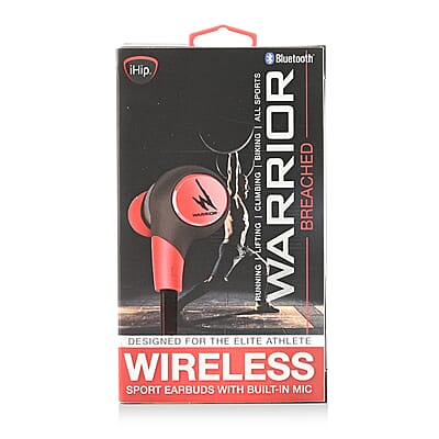 Closeout iHip Warrior Red and Black Bluetooth Sport Earbuds, Best Workout Earbuds For Running, Foldable Earbuds