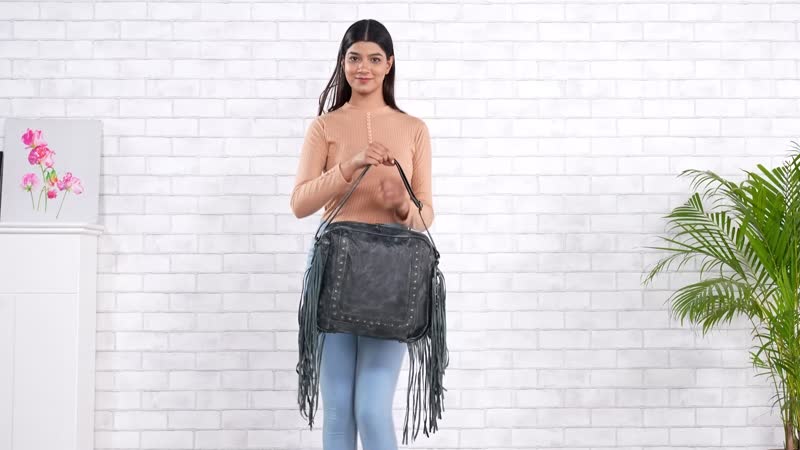 "100% Genuine Leather Shoulder Bag with Fringes SIZE: 13(L)x4(W)x11.5(H) inches COLOR: Black"