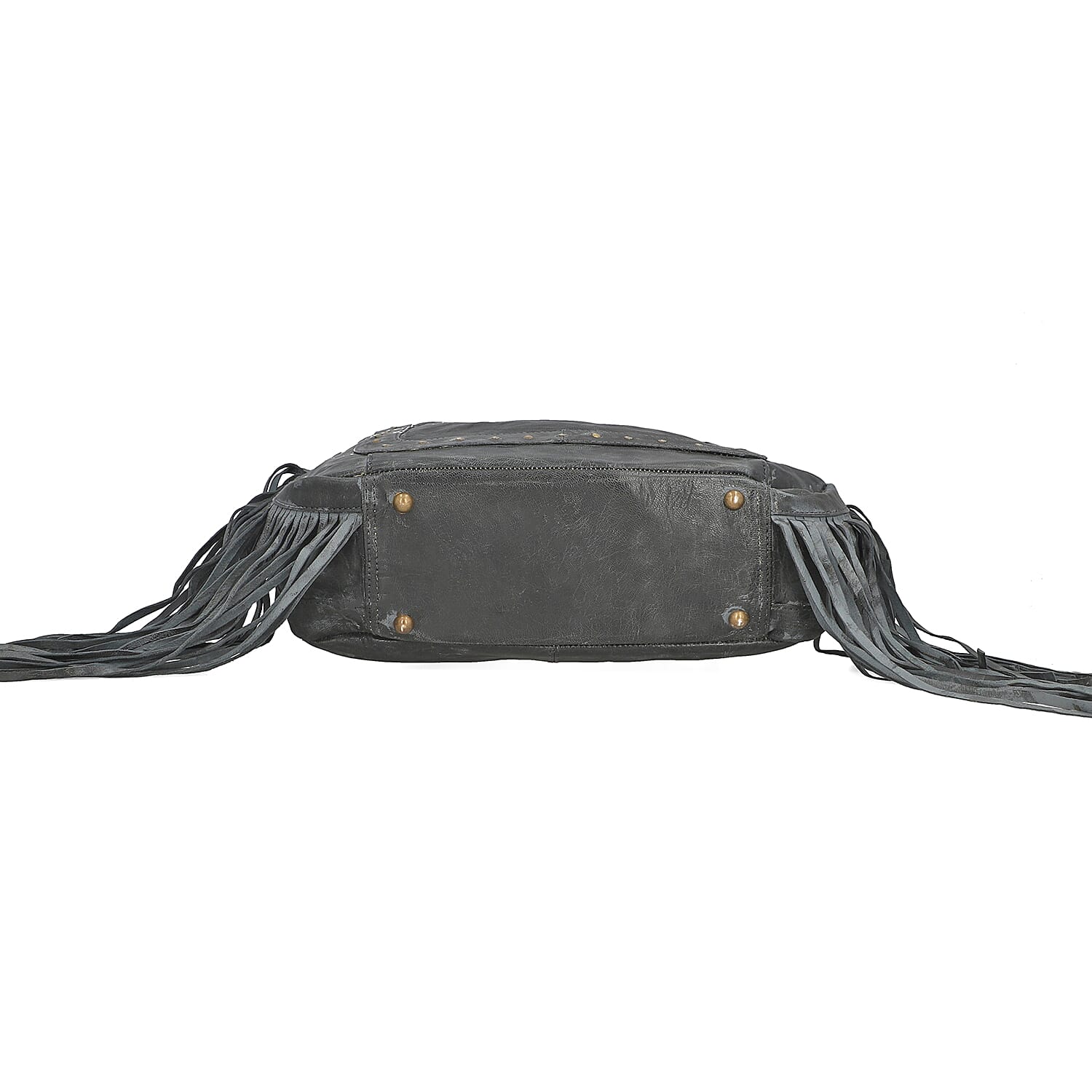 Black Genuine Leather Shoulder Bag with Fringes