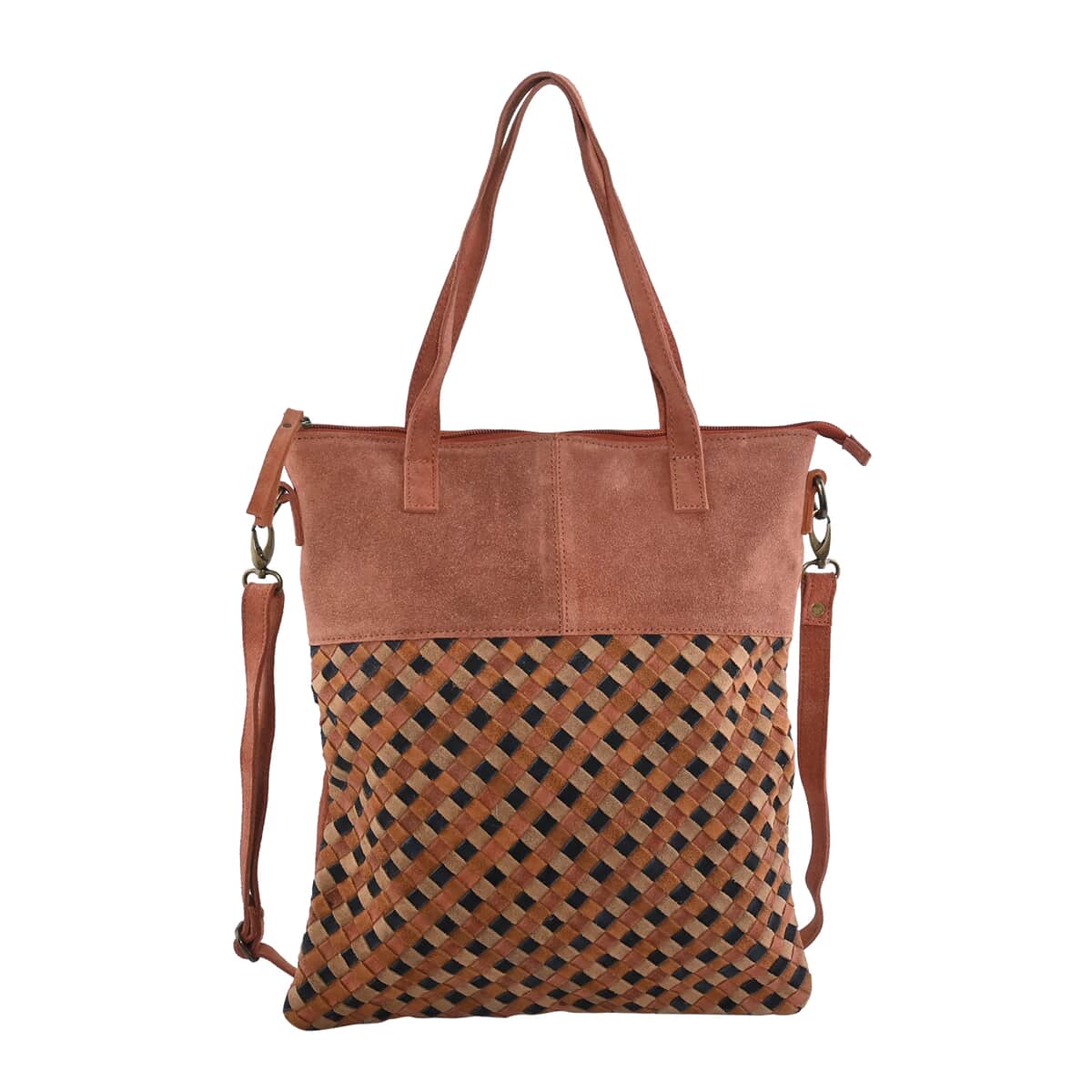 Orange Genuine Leather Weaved Tote Bag image number 0