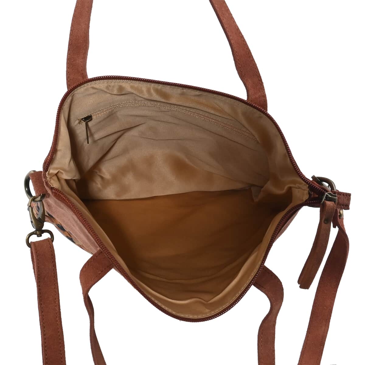 Orange Genuine Leather Weaved Tote Bag image number 4