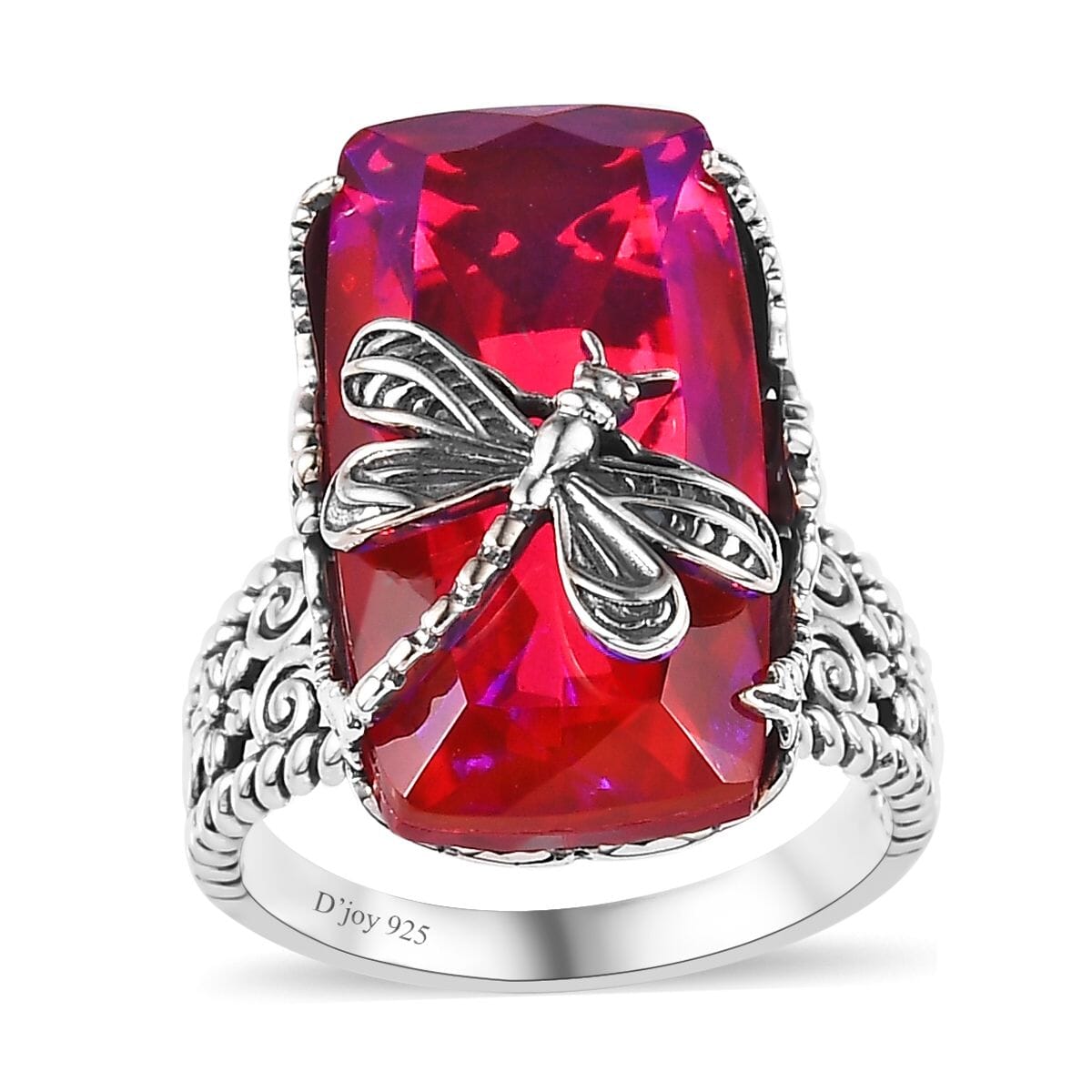 Artisan Crafted Premium Volcanic Quartz Dragonfly Ring in Black Oxidized Sterling Silver (Size 10.0) 15.35 ctw image number 0