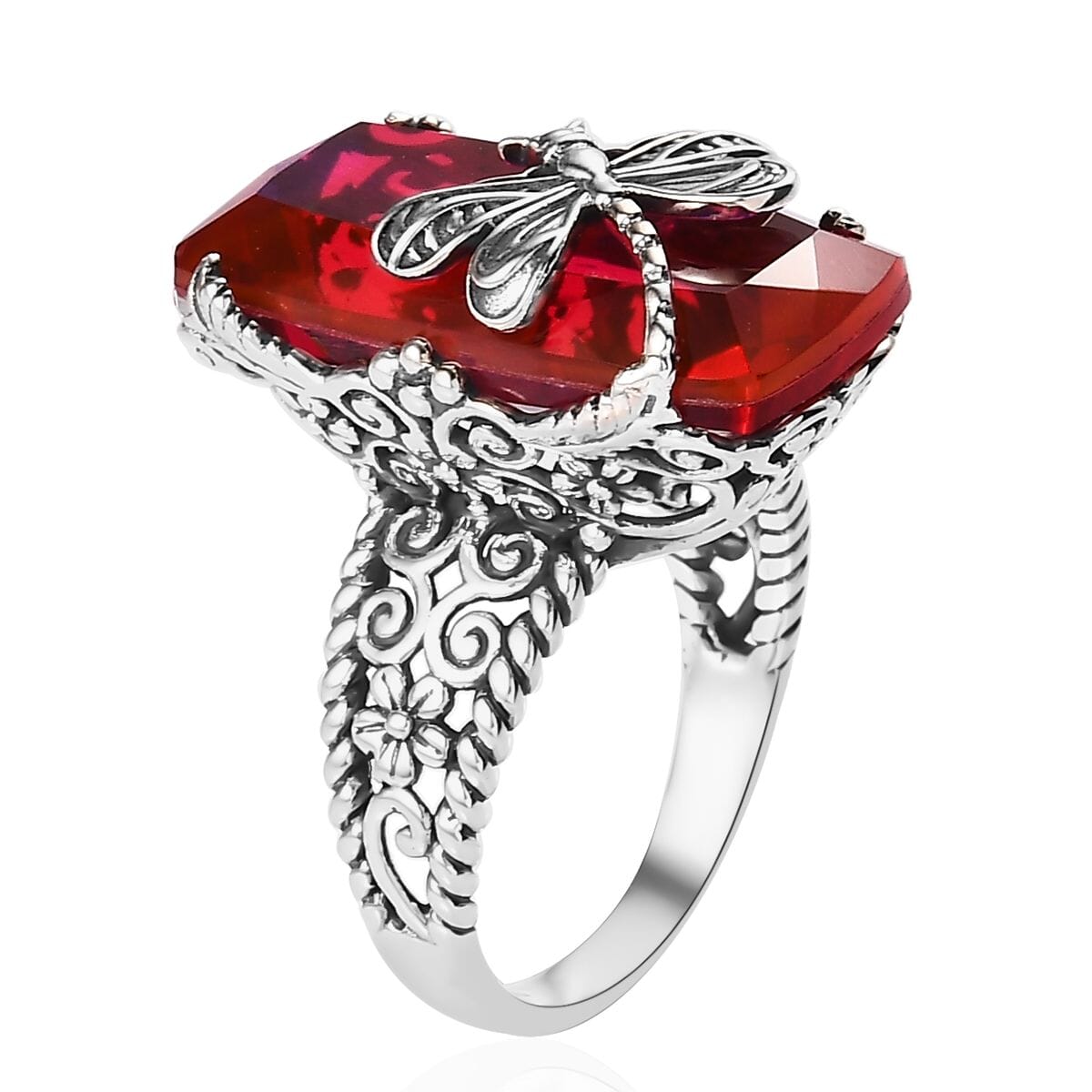 Artisan Crafted Premium Volcanic Quartz Dragonfly Ring in Black Oxidized Sterling Silver (Size 10.0) 15.35 ctw image number 3
