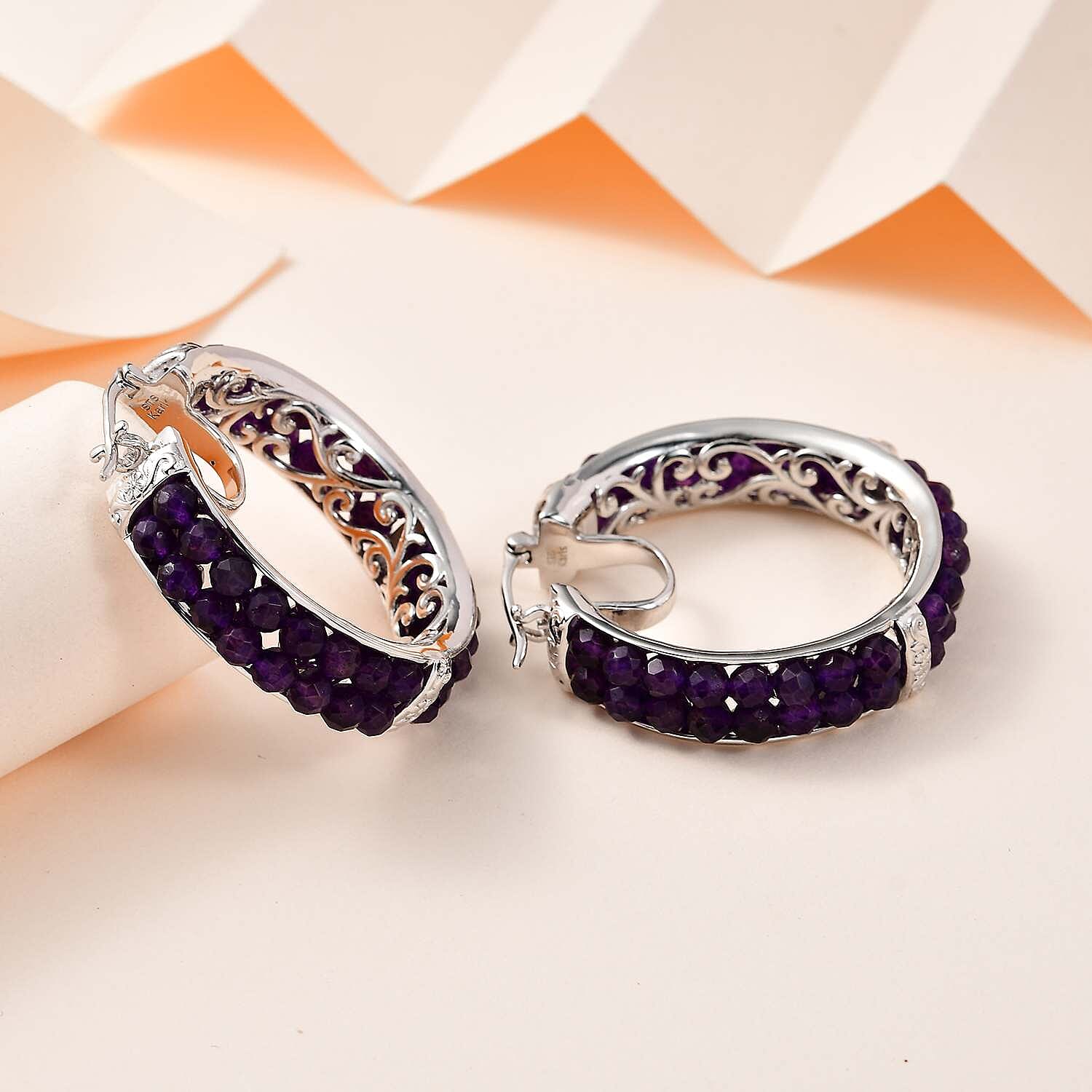 Karis African Amethyst Hoop Earrings in Platinum Bond 15.00 ctw