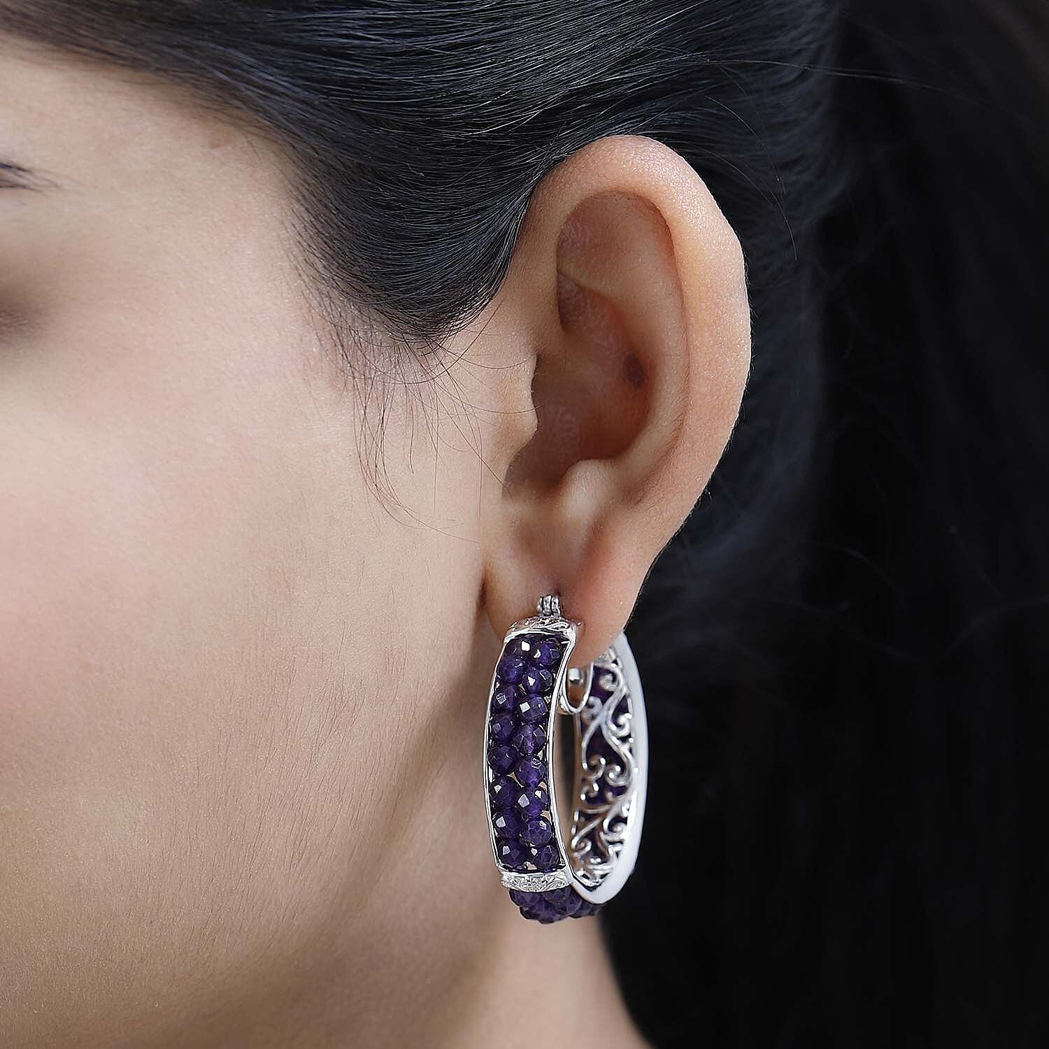 Karis African Amethyst Hoop Earrings in Platinum Bond 15.00 ctw