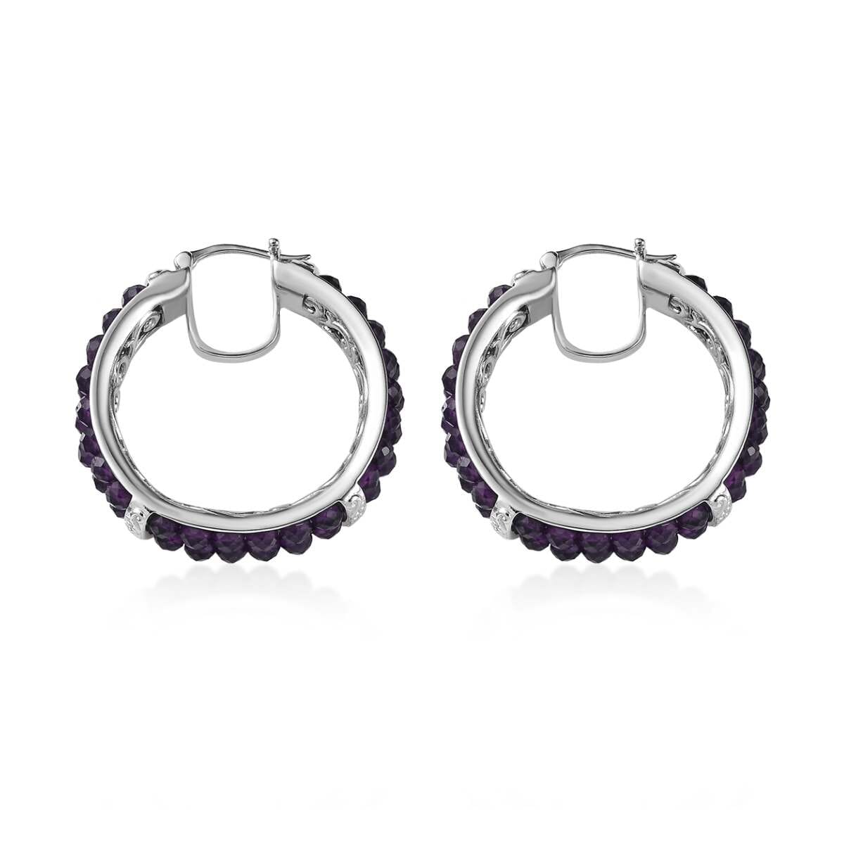 Karis African Amethyst Hoop Earrings in Platinum Bond 15.00 ctw image number 3