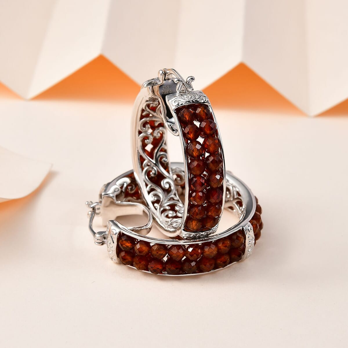 Karis Hessonite Garnet Hoop Earrings in Platinum Bond 15.00 ctw image number 1