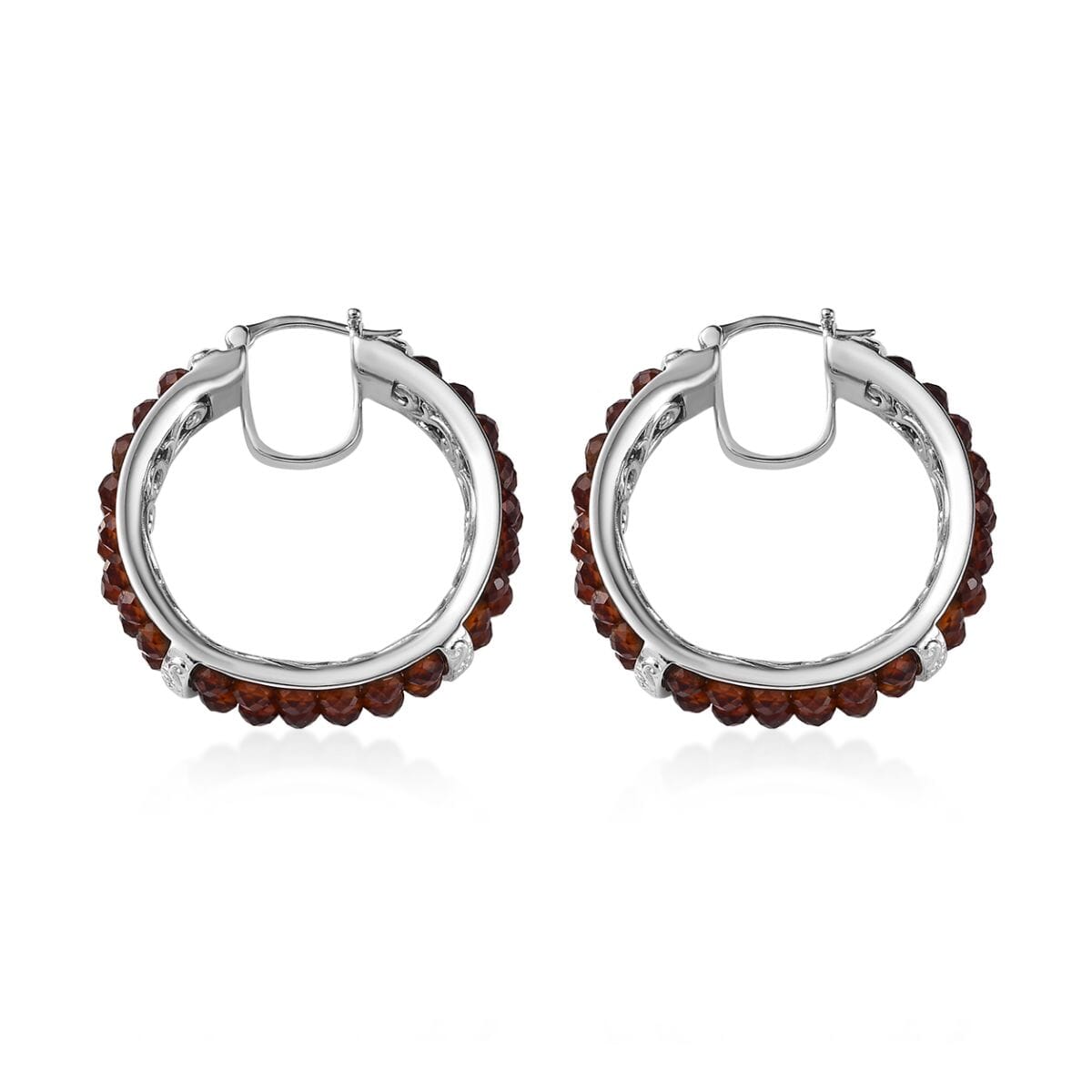 Karis Hessonite Garnet Hoop Earrings in Platinum Bond 15.00 ctw image number 3
