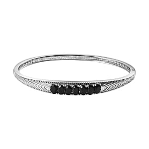 Thai Black Spinel and White Zircon Full Bangle 3.66 ctw Bracelet in Stainless Steel (7.00 In)