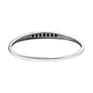 Thai Black Spinel and White Zircon Full Bangle 3.66 ctw Bracelet in Stainless Steel (7.00 In)