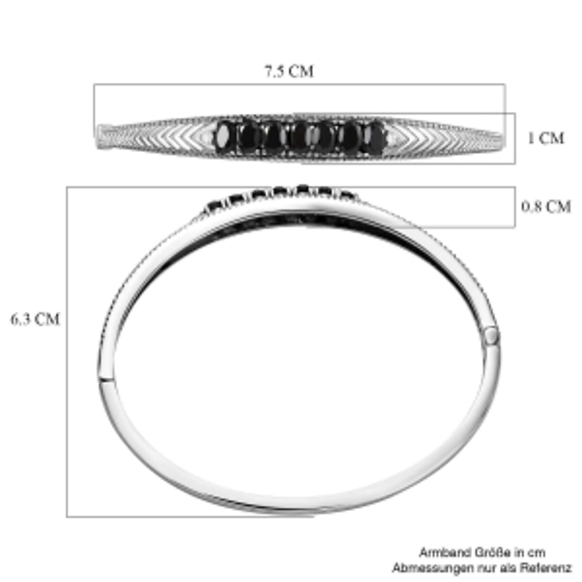 Thai Black Spinel and White Zircon Full Bangle 3.66 ctw Bracelet in Stainless Steel (7.00 In) image number 5